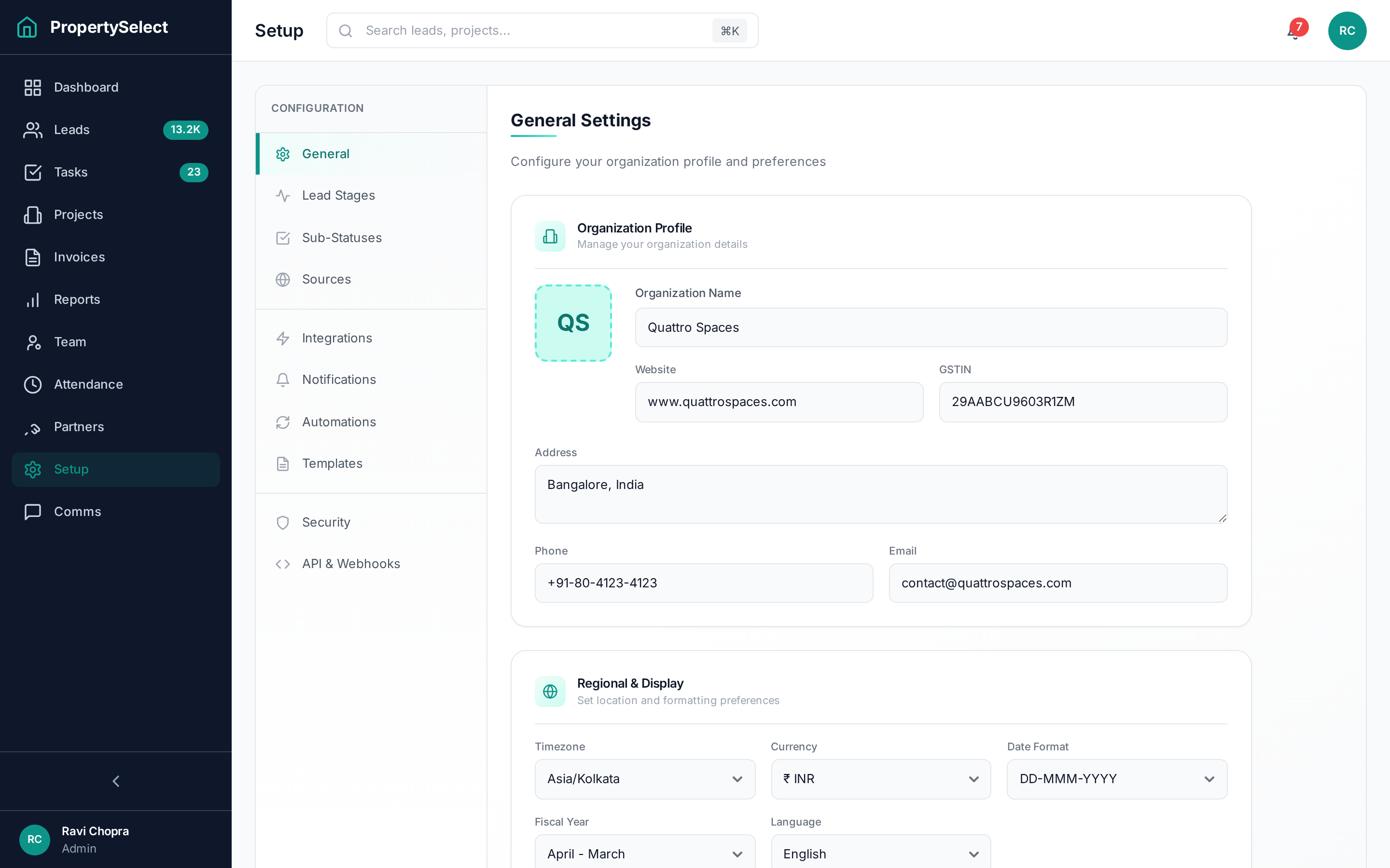 Setup screens